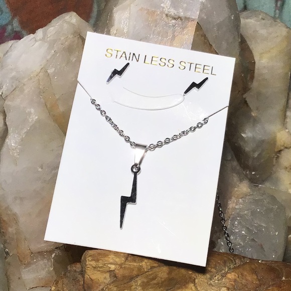 Jewelry - Lightning bolt stainless earrings & necklace set
